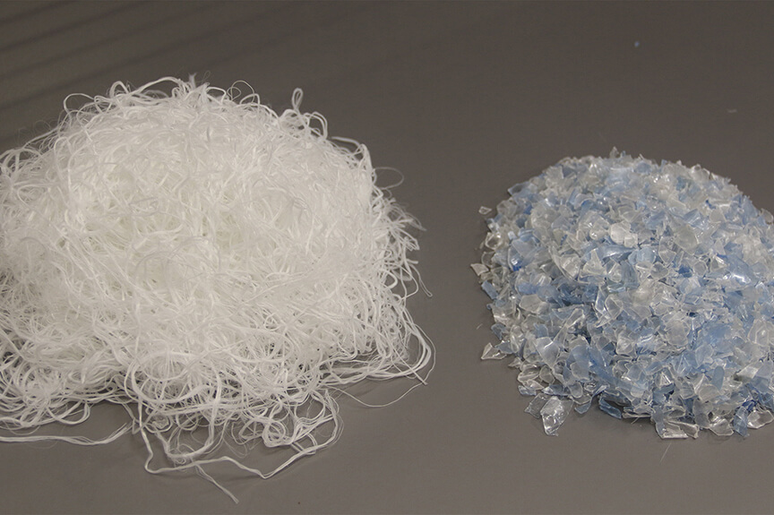 Pieces of microplastics and plastic threads on a table